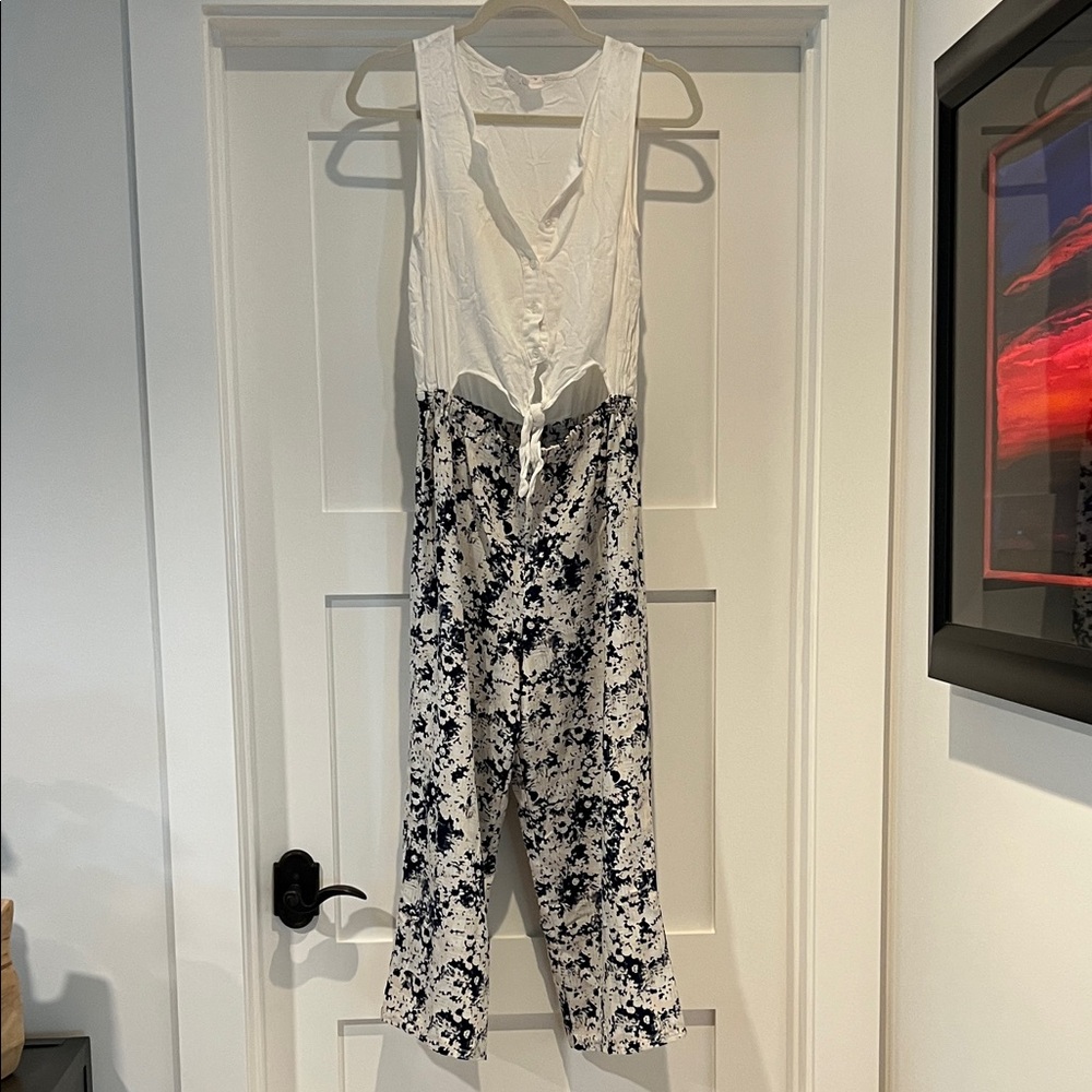 White and Blue Floral Jumpsuit
